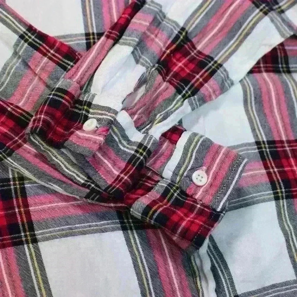 ALEXANDER JORDAN White Red Plaid Silky Flowy Rayon Button Up Blouse Women Large - Picture 3 of 9